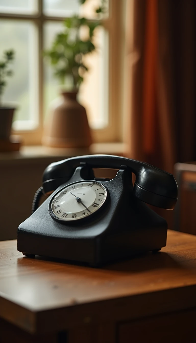 close up of ringing phone on the table, ringing is alarm at 6 a.m.
